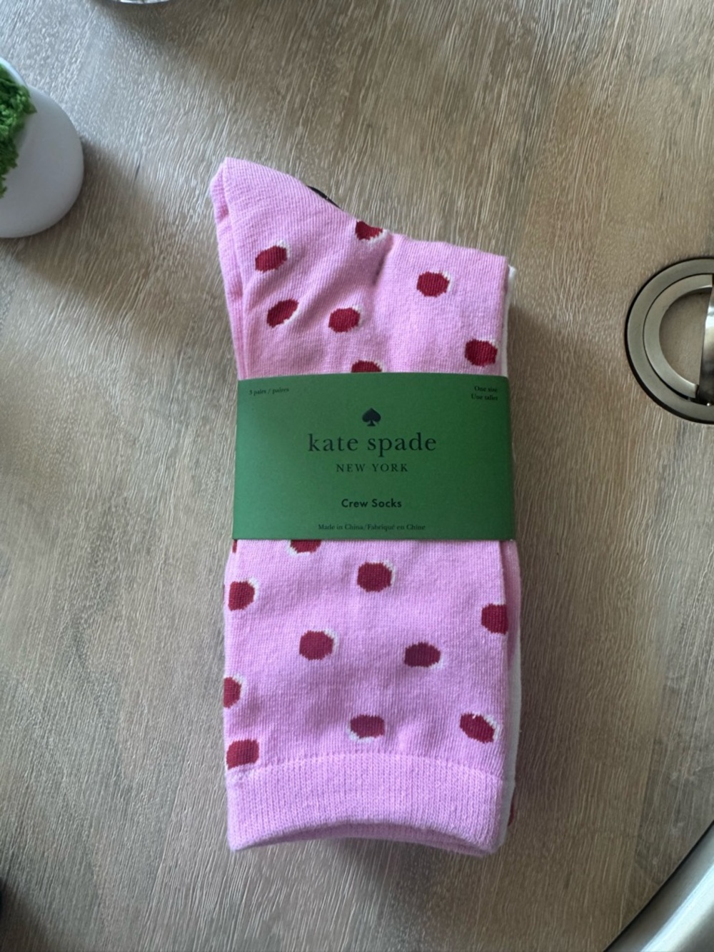 kate spade Pink Crew Socks with Red Polka Dots
